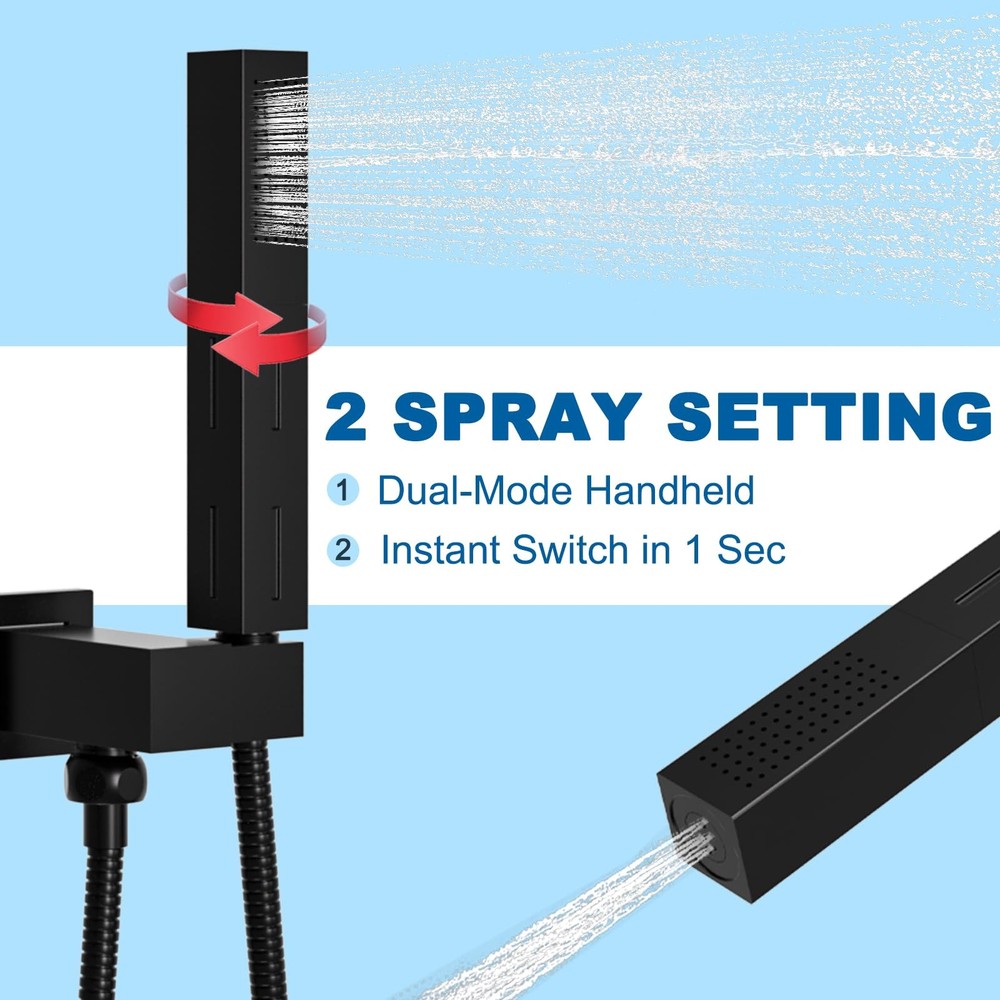 Matte Black Brass 2 in 1 Function Handheld Shower Sprayer Head