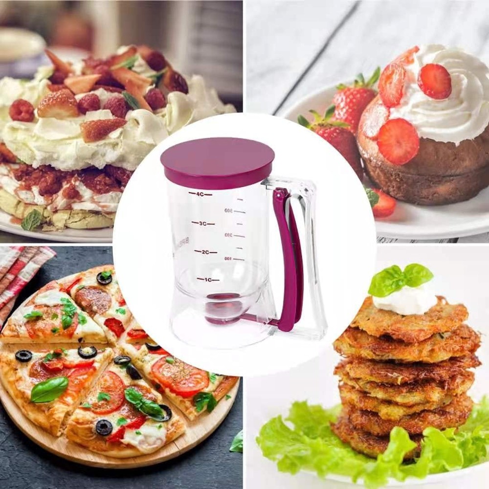 Baking Batter Measuring Cup, Cream Separator with Dispenser Handle, Purple