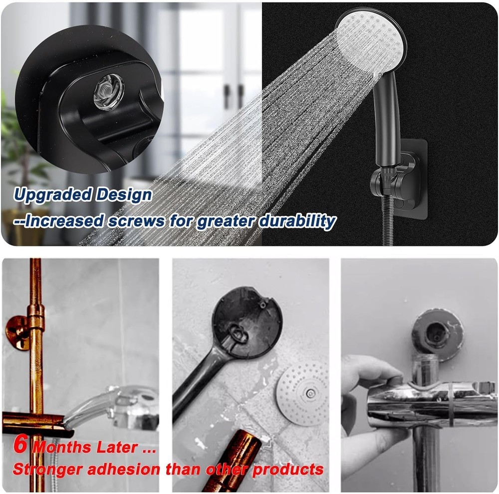 NearMoon Self Adhesive Shower Head Holder-Adjustable Handheld Matte Black
