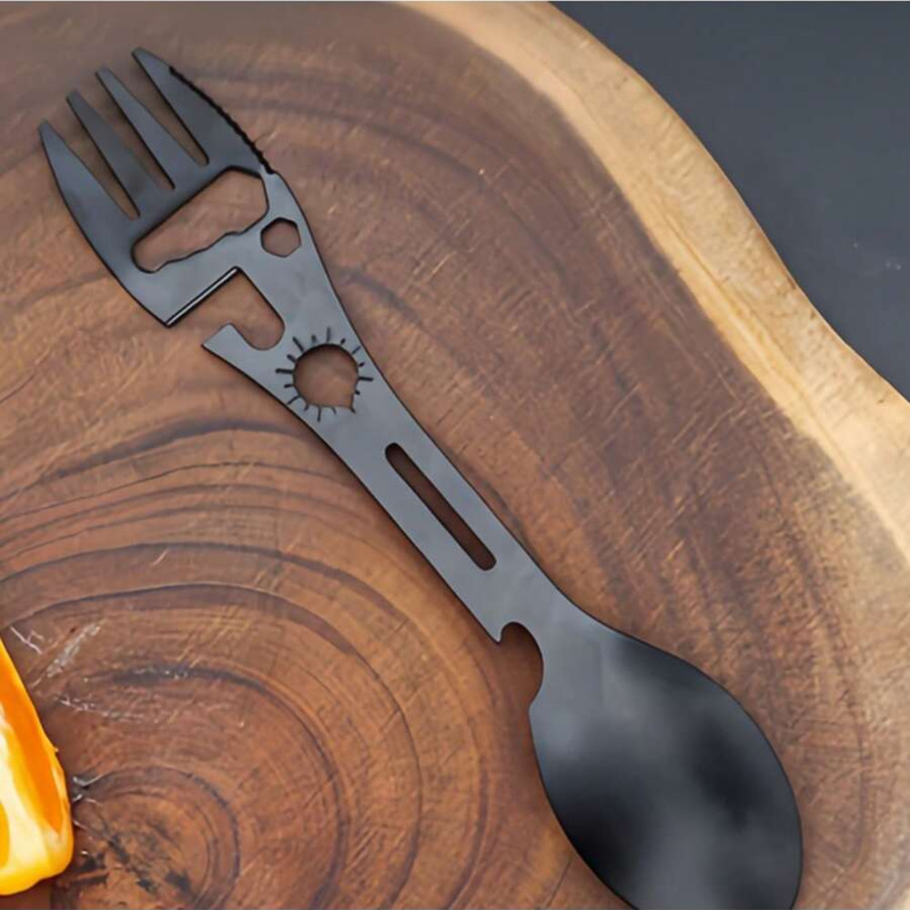 1 Pc Utility Multifunctional Outdoor 10-in-1 Fork Spoon Tableware Pouch & Hooks