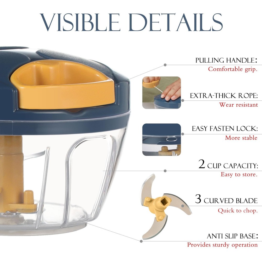 Ourokhome Manual Food Processor Vegetable Chopper Portable Hand Pull String Garl