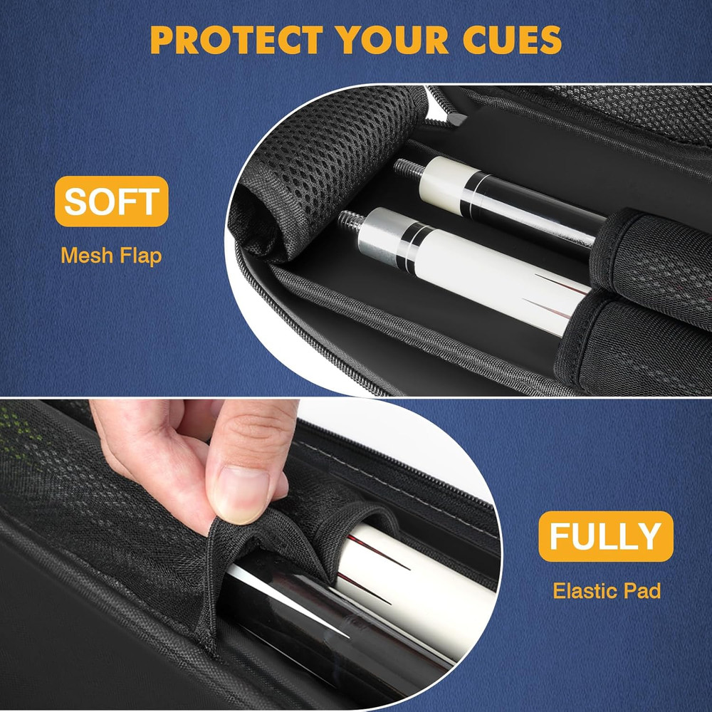 Pool Cue Case, Pool Stick Case 2X2 Holds 2 Sticks with 2 Accessory Zipper Pocket