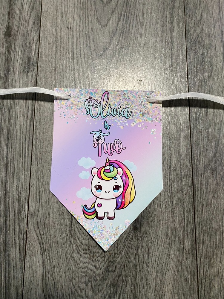 Personalised Unicorn Birthday Bunting Banner 1st 2nd 3rd