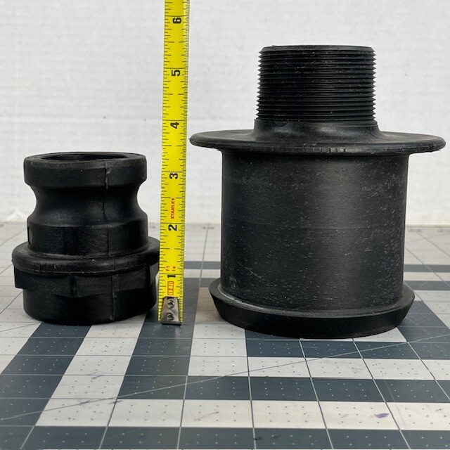 2" Cam Lock (A) x 4" Hose Barb (E) Polypropylene Fittings.