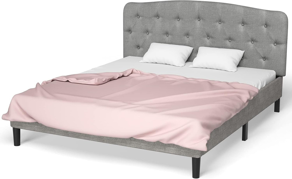 Modern Light Grey Upholstered Button Tufted Headboard, Adjustable Height, Full S