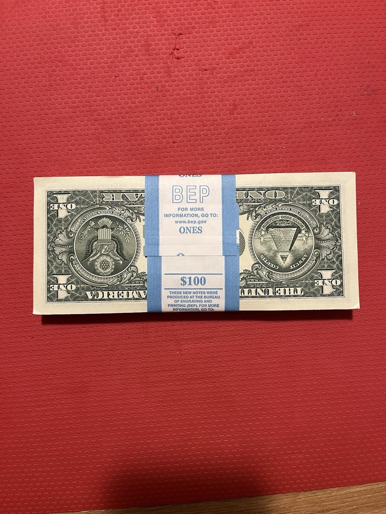 100 Sequential $1 Bills - Uncirculated BEP Strap - Crisp New Notes