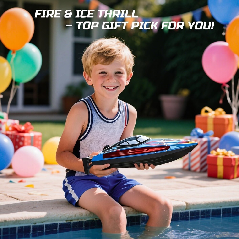 Remote Control Boat, 20+MPH, 7 LED Modes, 40 Min, Self-Righting Feature