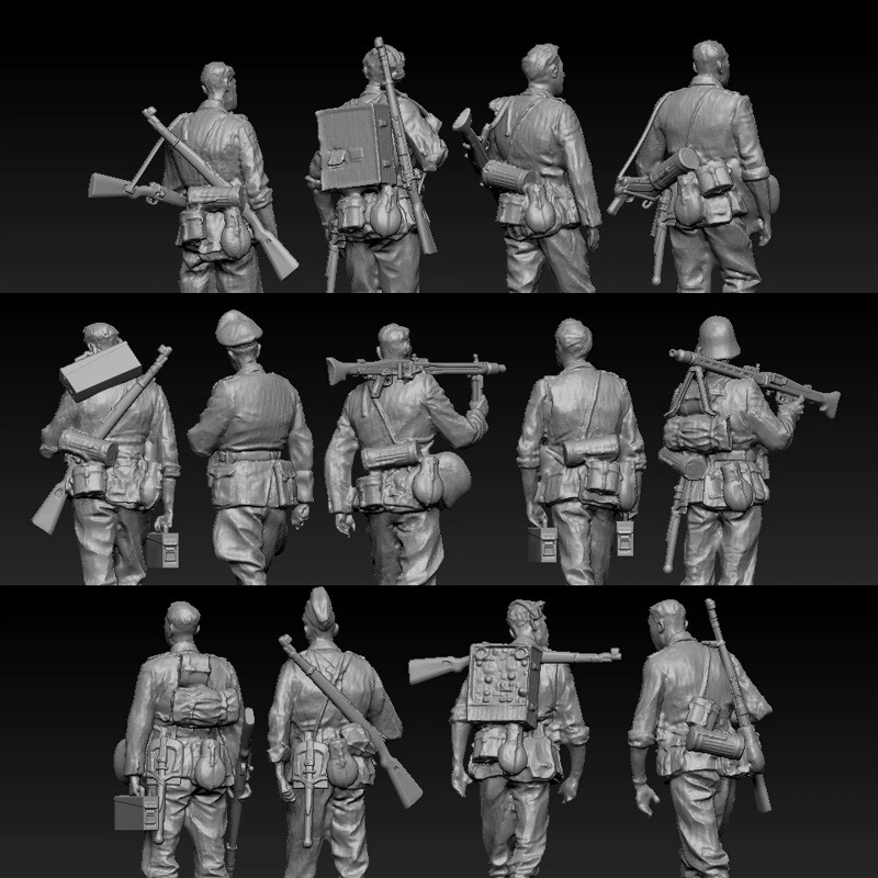 3D printed 1/72 WW II Germany "Spring infantry marching posture" 13 man model