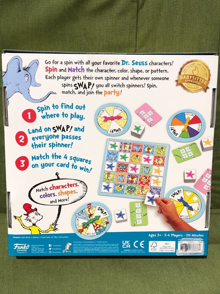 Dr. Seuss Pattern Party Game- Ages 3+ New