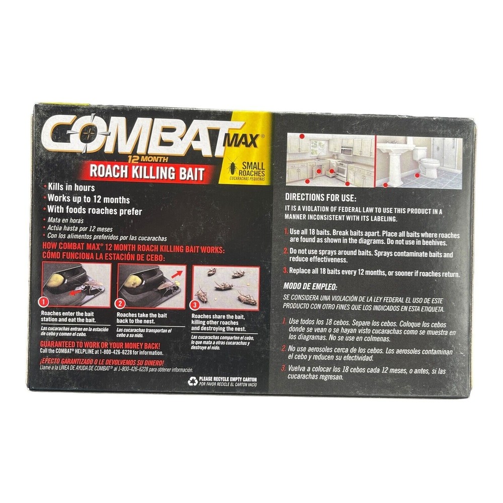 Combat Max 12 Month Roach Killing Bait, Small Roach Child-Resistant 18 Count
