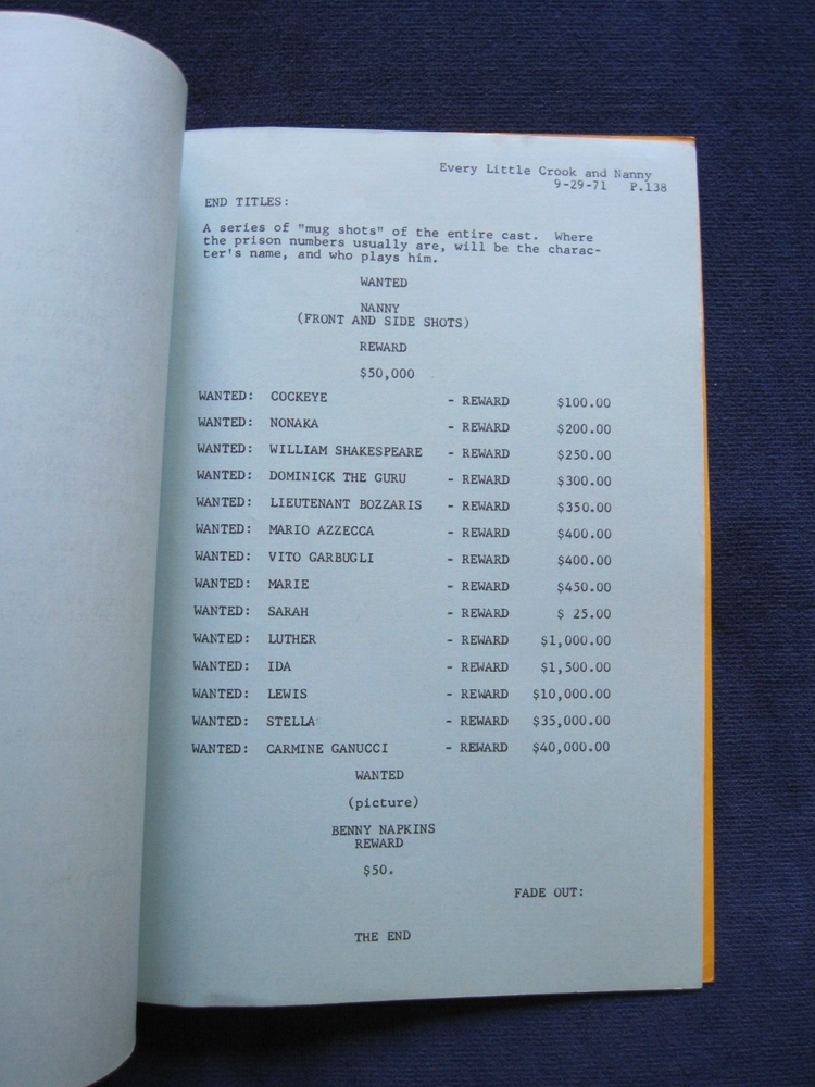 ORIGINAL SCRIPT for EVERY LITTLE CROOK & NANNY - LYNN REDGRAVE'S COPY