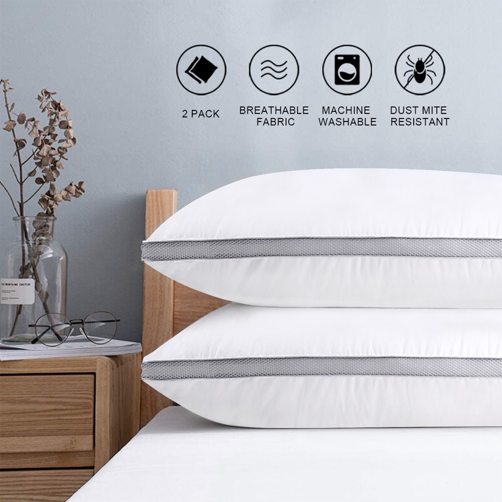 2-Pack 100% Cotton Pillow Set Breathable Hotel Down-Alternative Queen/King Sizes