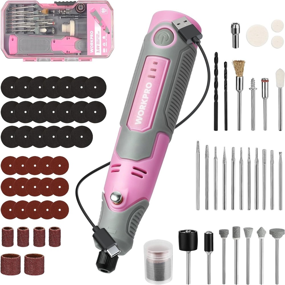 WORKPRO Cordless Rechargeable Rotary Tool Kit 71PC Accessories 3 Variable Speeds