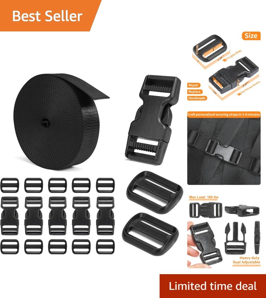 Heavy Duty Nylon Webbing Strap and Buckle Set for DIY Projects