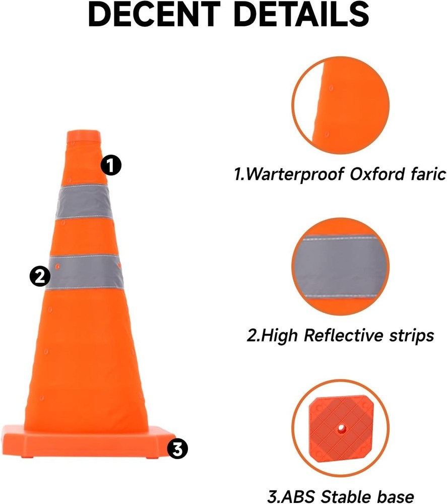 4 Pack 18" Pop-Up Traffic Cones Reflective for Driving Training