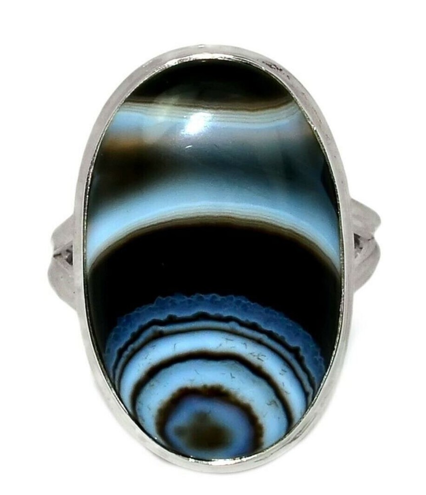 Black Botswana Agate Sterling Silver Oval Ring sz 10