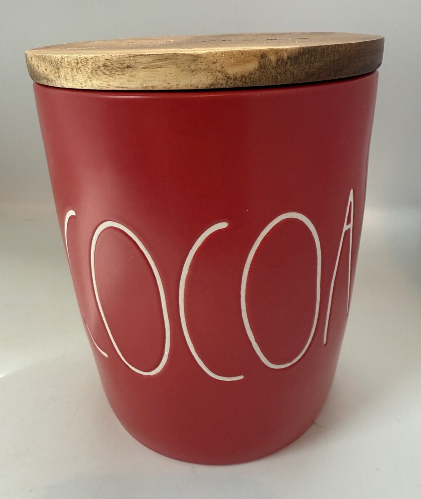 Rae Dunn Red Cocoa Storage with Wood Lid