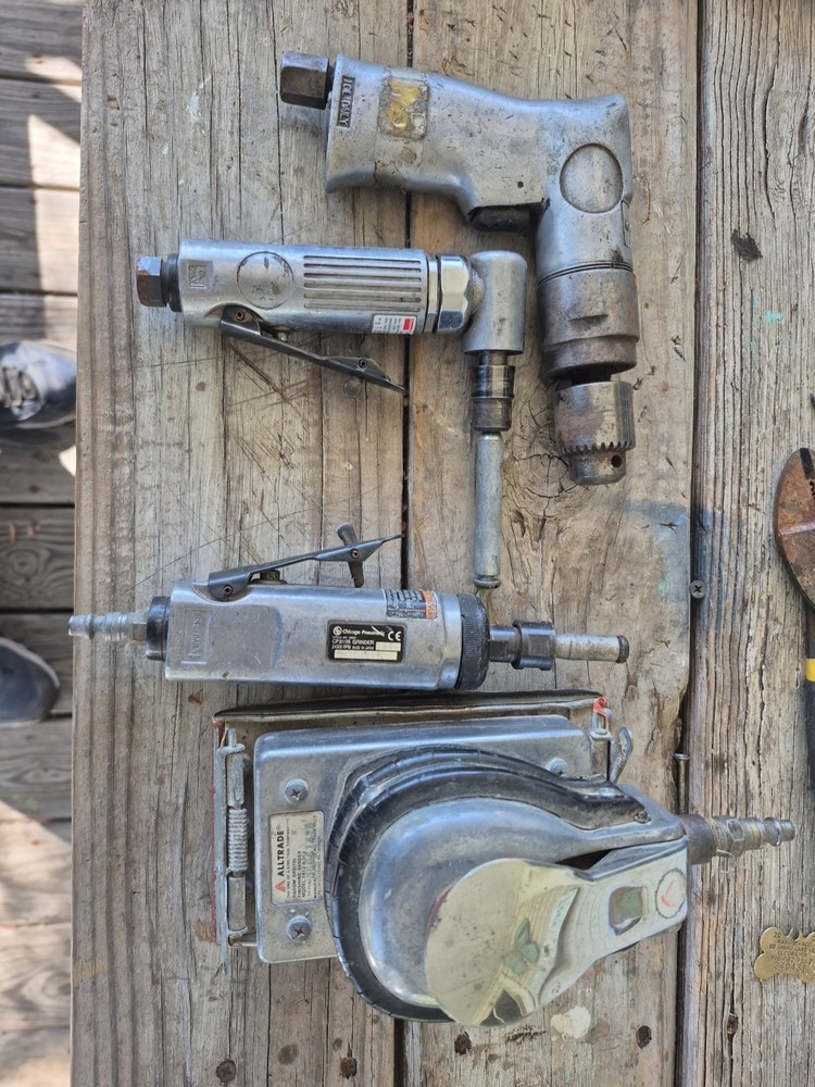 Lot Of 4 Air Tools Grinder,  Angle Grinder, Drill & Random Orbit Sander Working