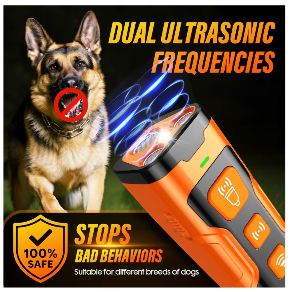 Portable Dog Bark Control Device with LED Flashlight - Compact & Rechargeable