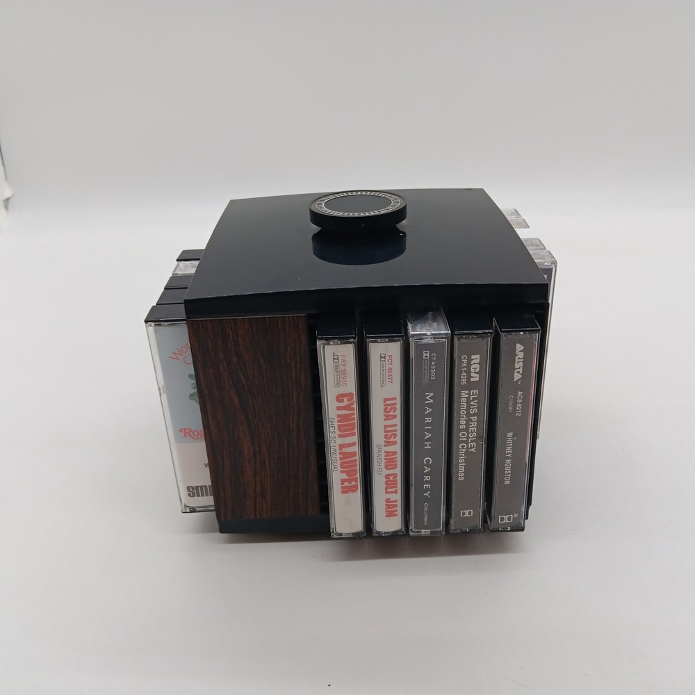 Vintage Square Spinning Plastic Cassette Storage Case w/ 20 Cassettes
