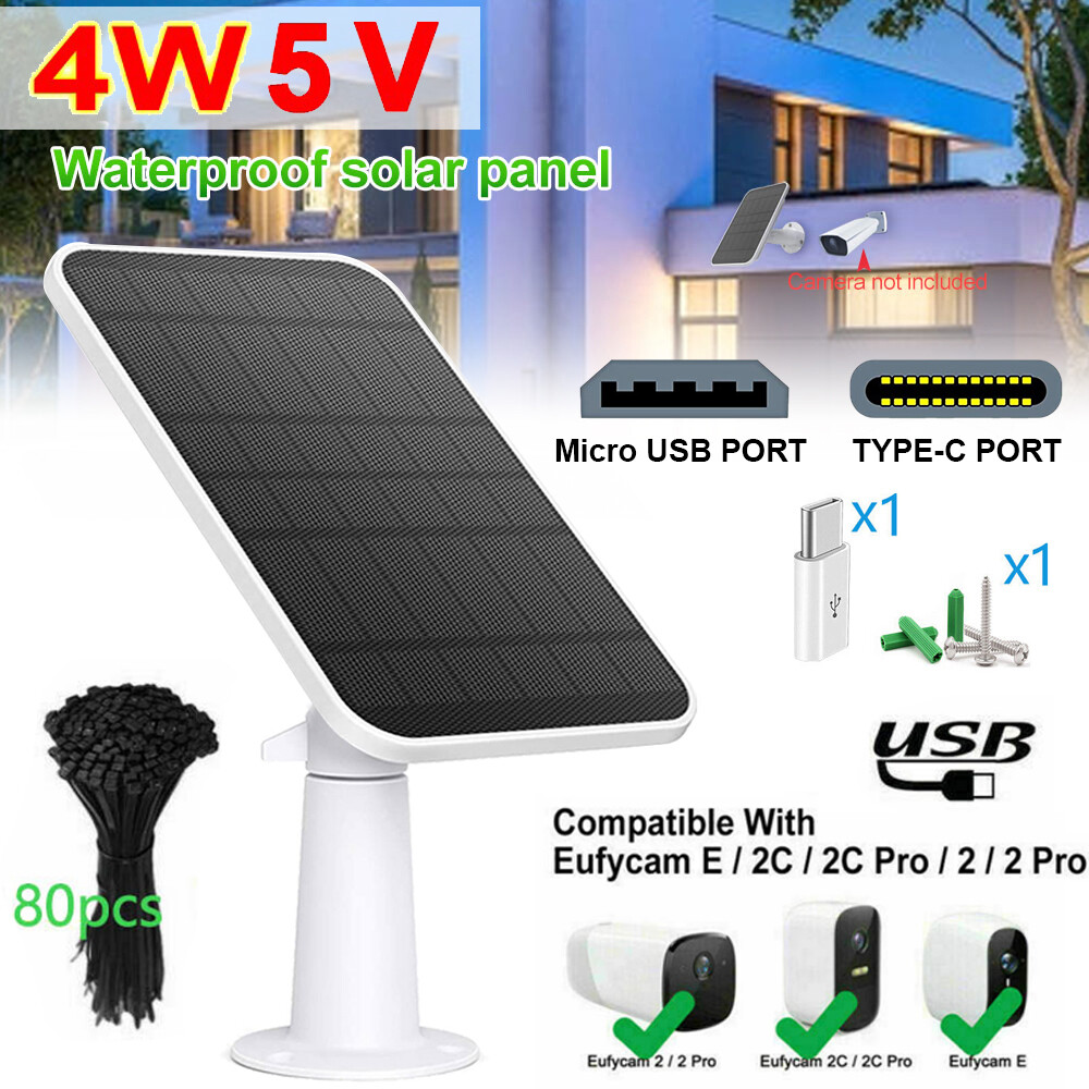 4W Solar Panel Charger For eufy eufyCam Cam 2/2 Pro/2C/2C Pro/E Security Camera