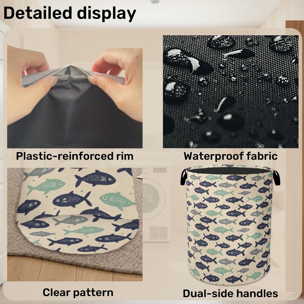 Cute Japanese-Style Fish Foldable Laundry Hamper - Waterproof Fabric Storage ...