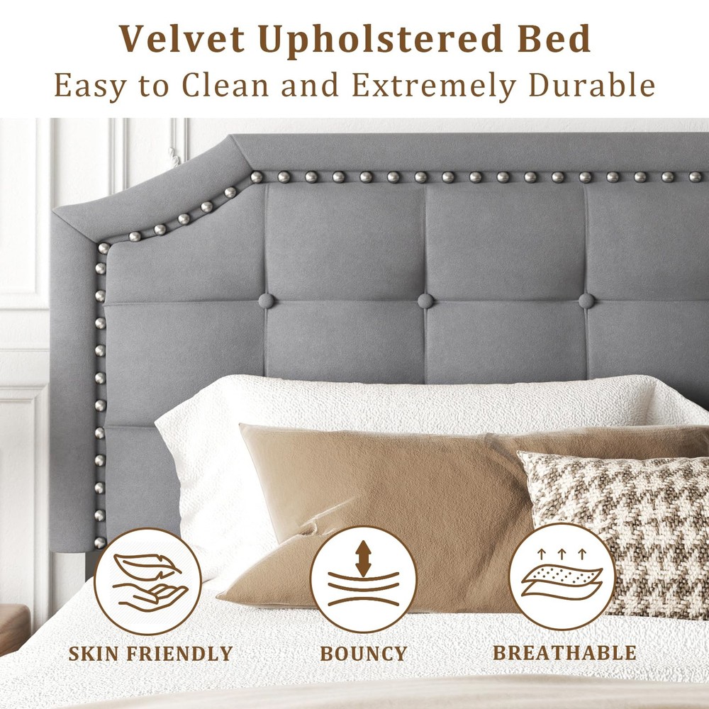 Full Size Bed Frame, Full Size Platform Bed Frame with Upholstered Button Tuf...
