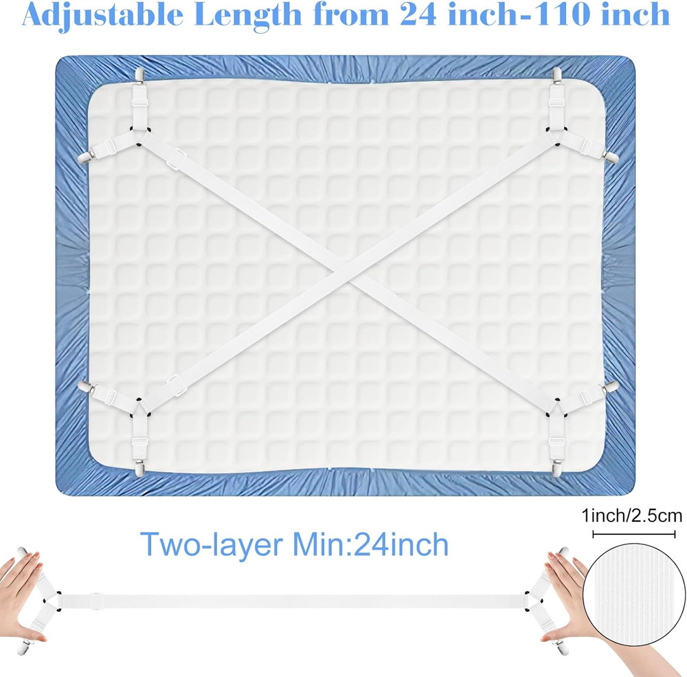 2 Pack Bed Sheet Fasteners Straps Adjustable Bed Sheet Holder Bands with Sheet C