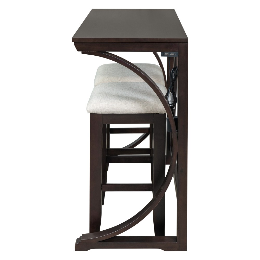 Dining Table with USB Ports and Padded Stool, Open Design