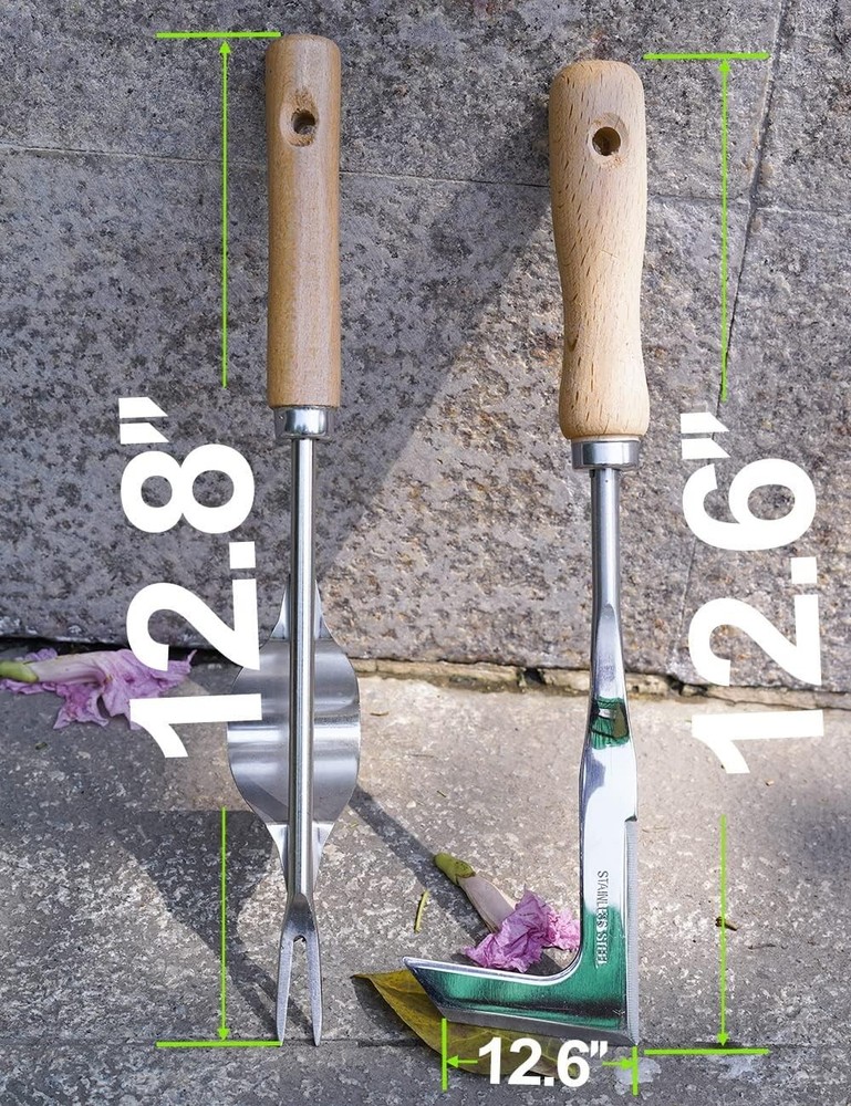 Sharp Stainless Steel Weeder Tools - L-Shape and Fork for Quick Weed Removal