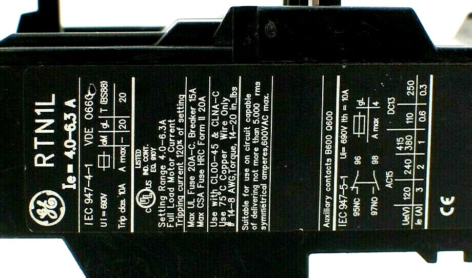 GE RTN1L Overload Relay