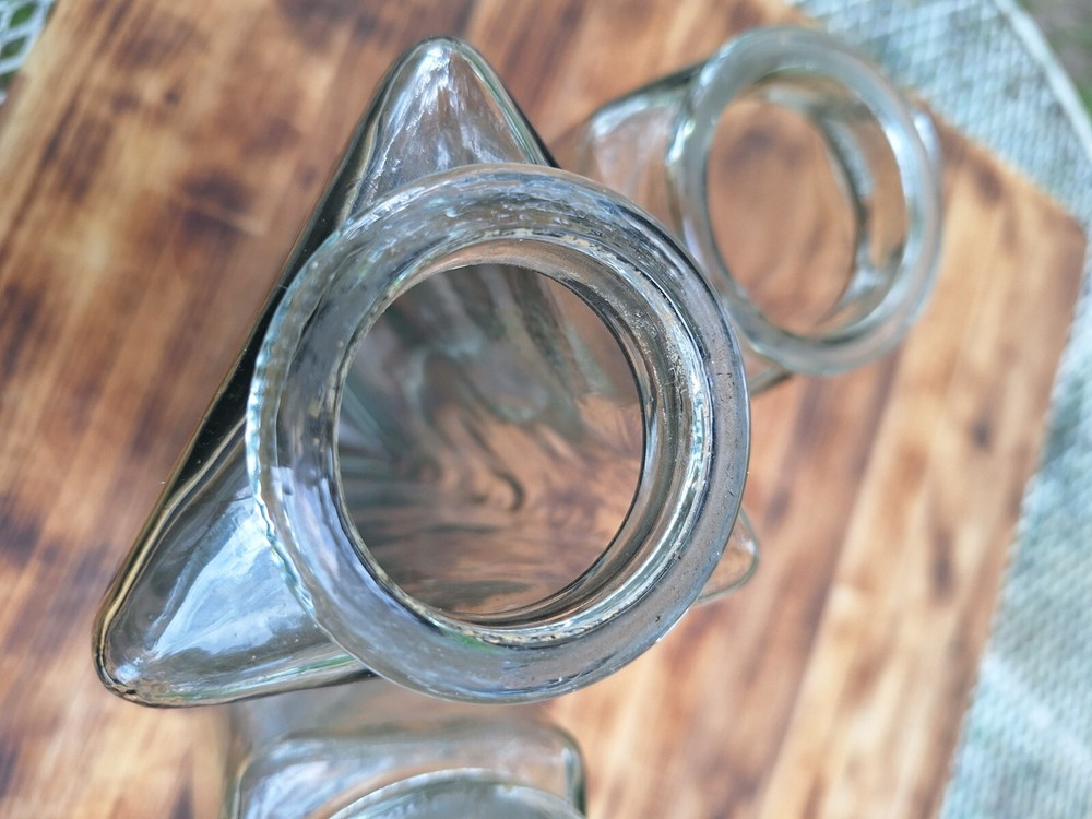 Vintage 1 Triangular 2 Square Thick Green Clear Glass Flower Vase Kitchen Jars