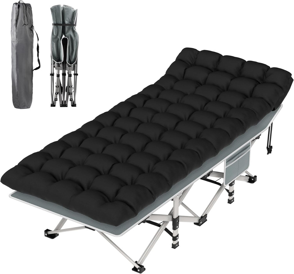 Camping Cot, Folding Camping Cot Bed for Adults Sleeping 1200D Double Layer Oxfo