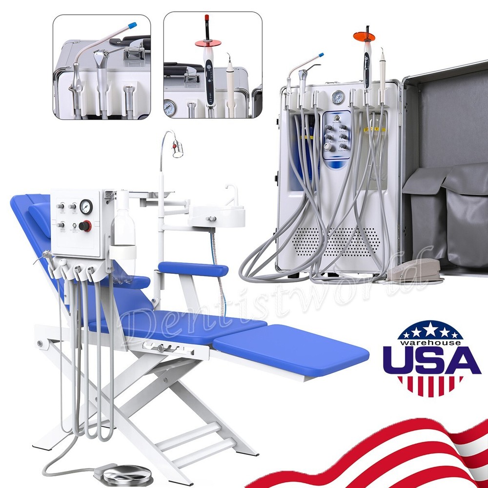 Portable Dental Mobile Delivery Unit Rolling Case Air Compressor 4Hole /Chair