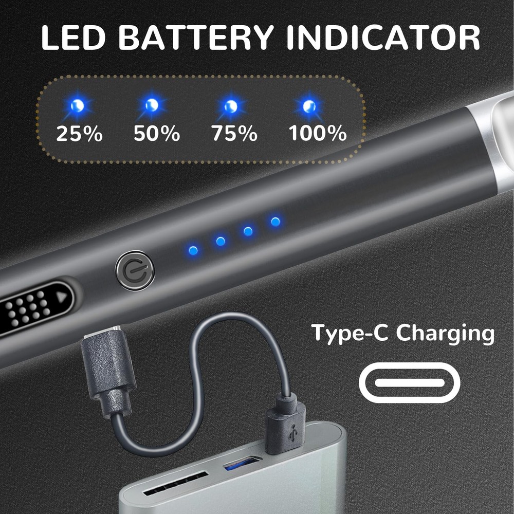 2 Pack Electric Candle Lighter USB Rechargeable Lighters Black+silver
