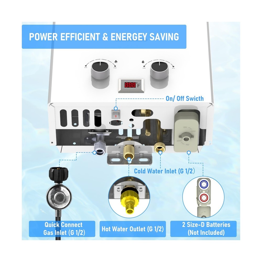 Tankless Water Heater, VANSTON Propane Water Heater Outdoor, 1.45GPM Portable...