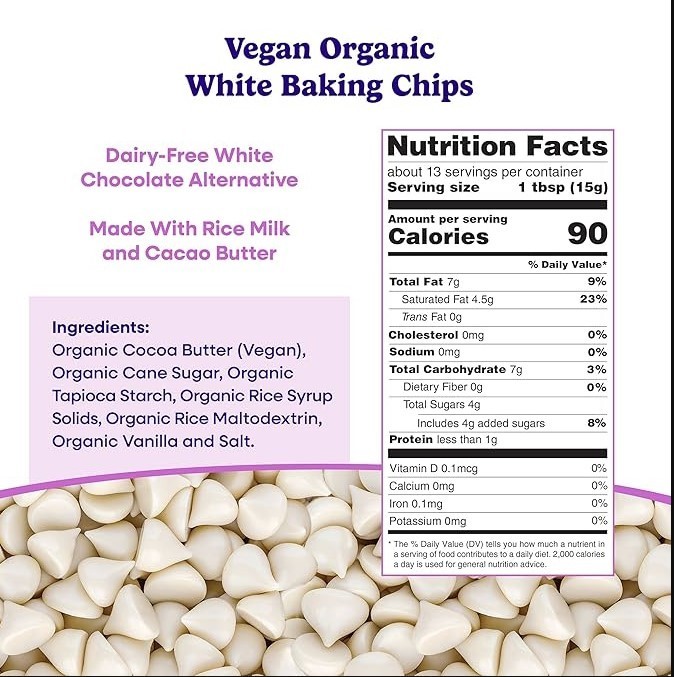 Organic White Baking Chips with Rice Powder 7 Oz(Case O