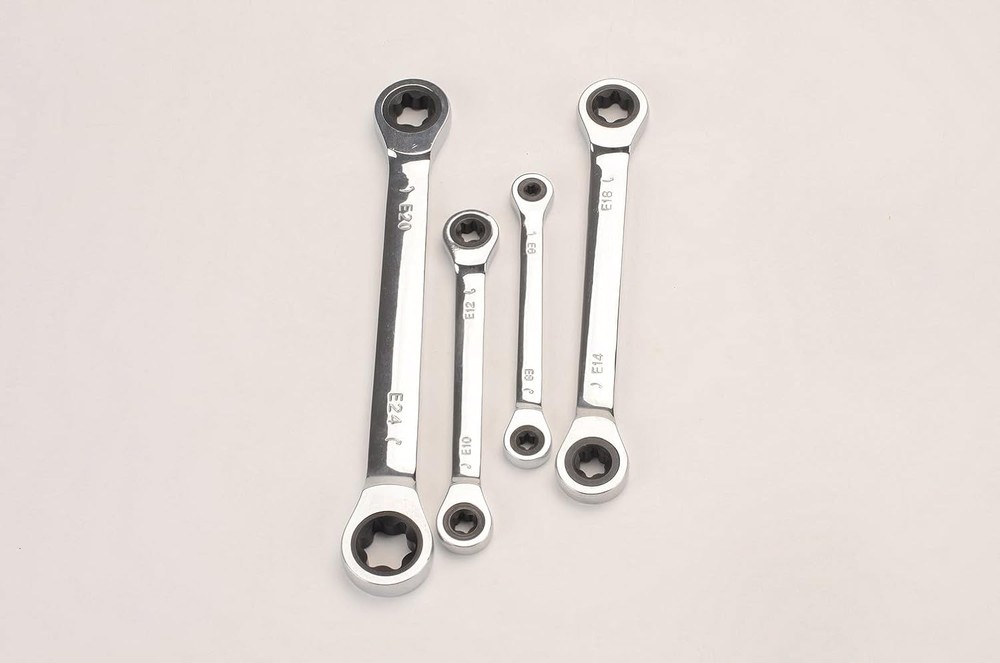 FLZOSPER E-Torx Double Box Ratcheting Wrench, E10x E12，Heavy E10×E12, Chrome