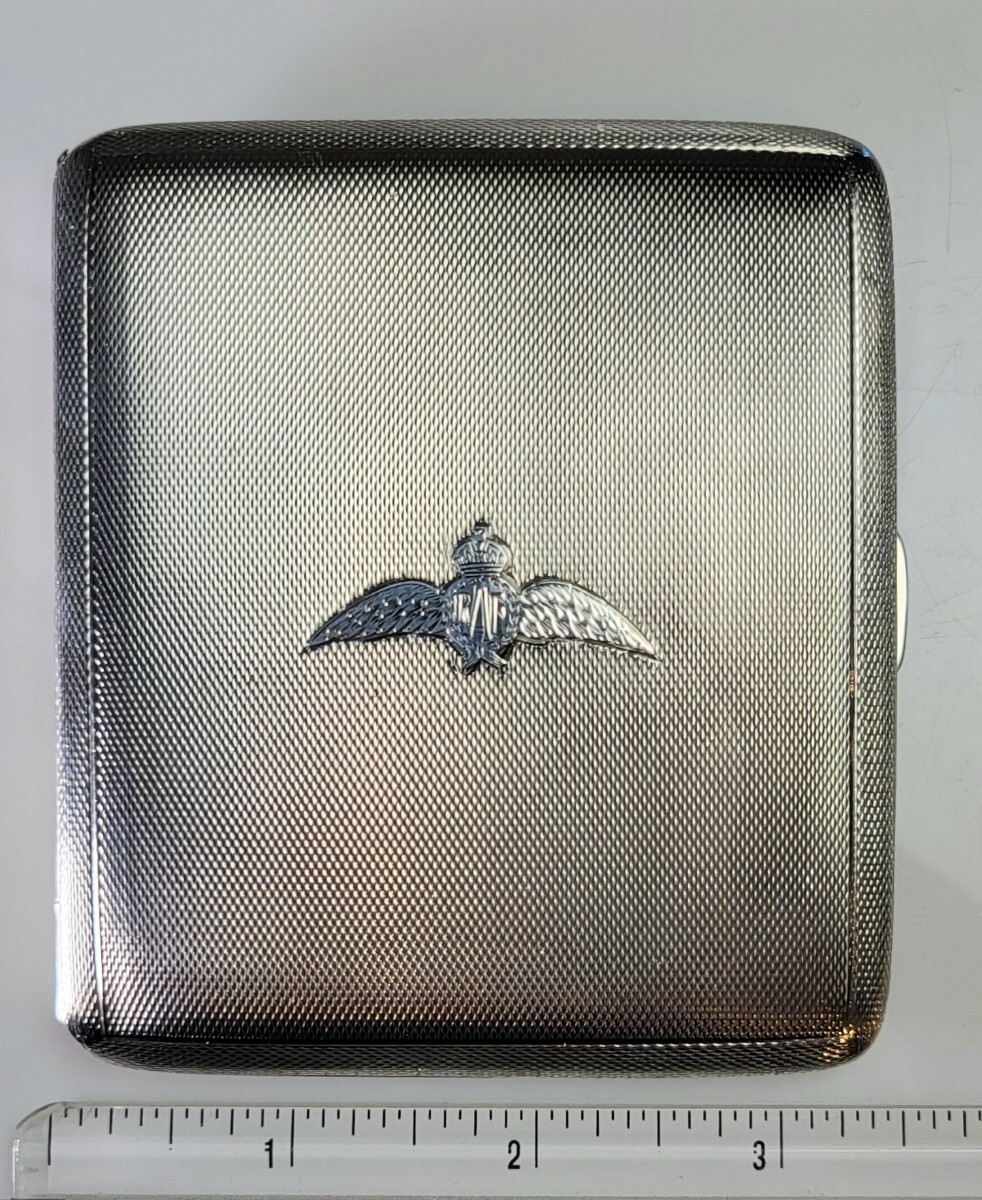 CHOICE 1939 RAF insignia Sterling Silver Smokes Case James Dixon, Chester 4.6ozt