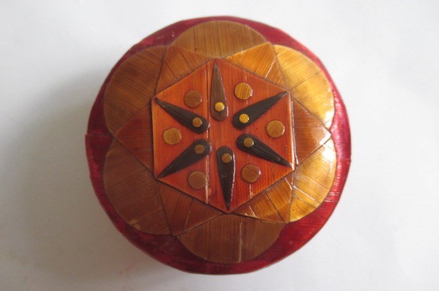 Laminated Straw Lacquer Trinket Box w/ Silk Linen