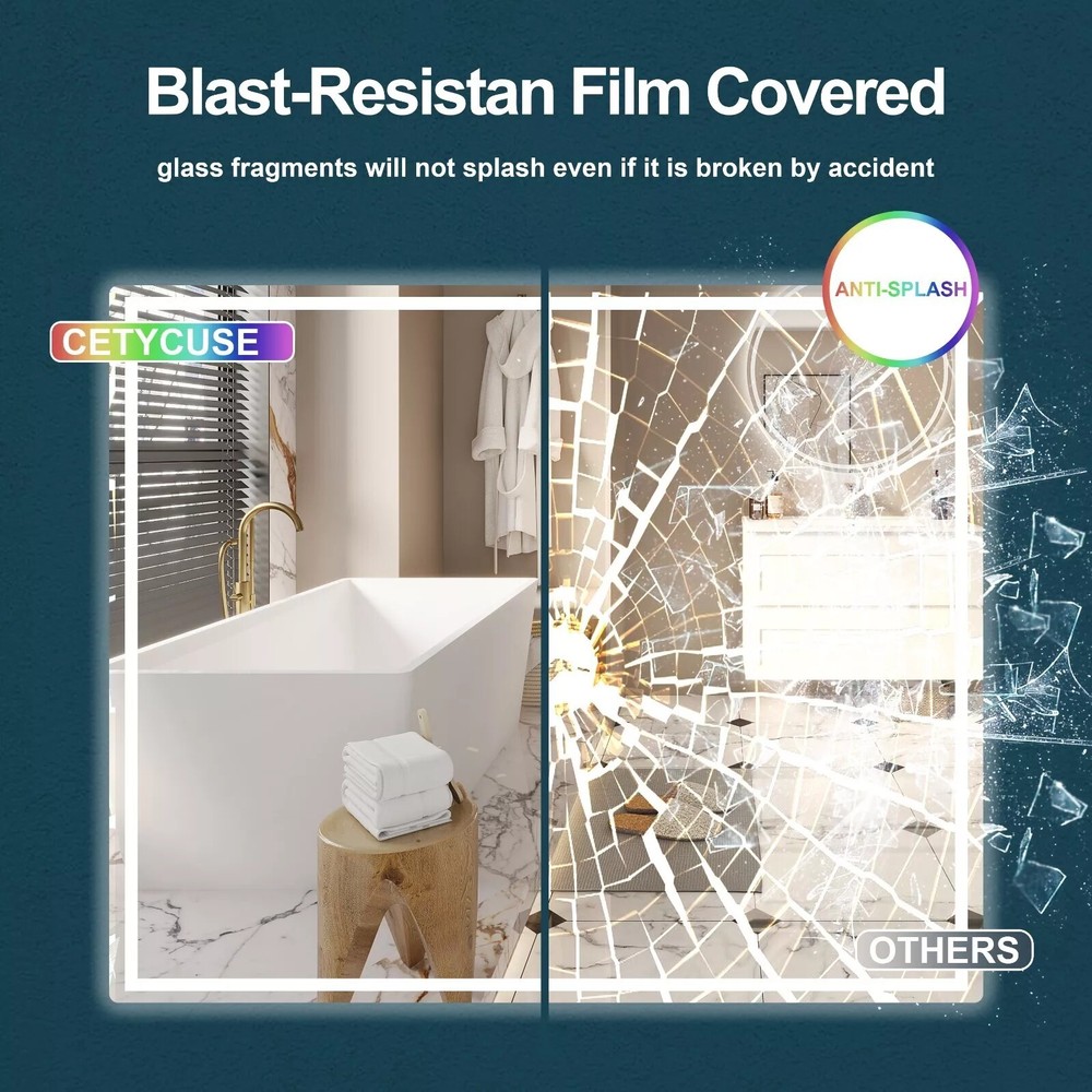 30'' x 30'' Led Bathroom Mirror Gesture Control Wall Mounted Frameless Lighted