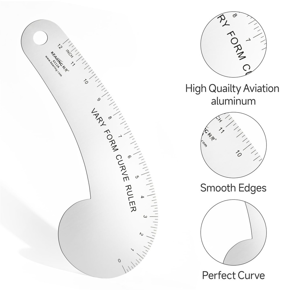 Kearing Vary Form Curve Ruler 12“ French Curve Ruler for Pattern Making, A