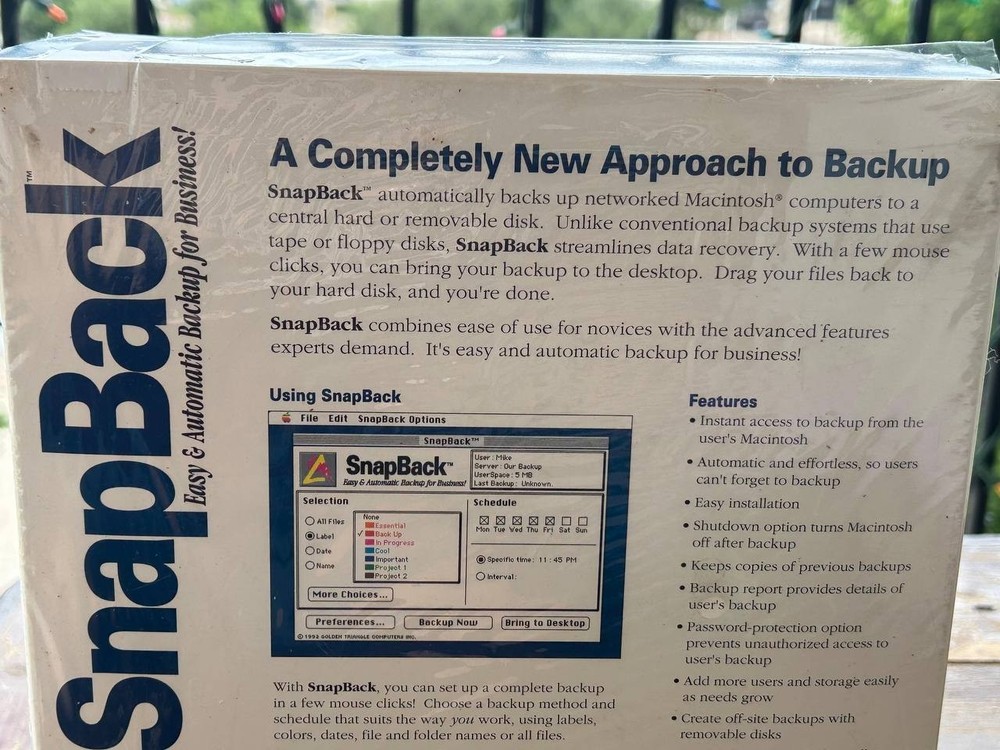 SnapBack strarter Pack. Server and 3 Users for Apple Macintosh. Vintage software