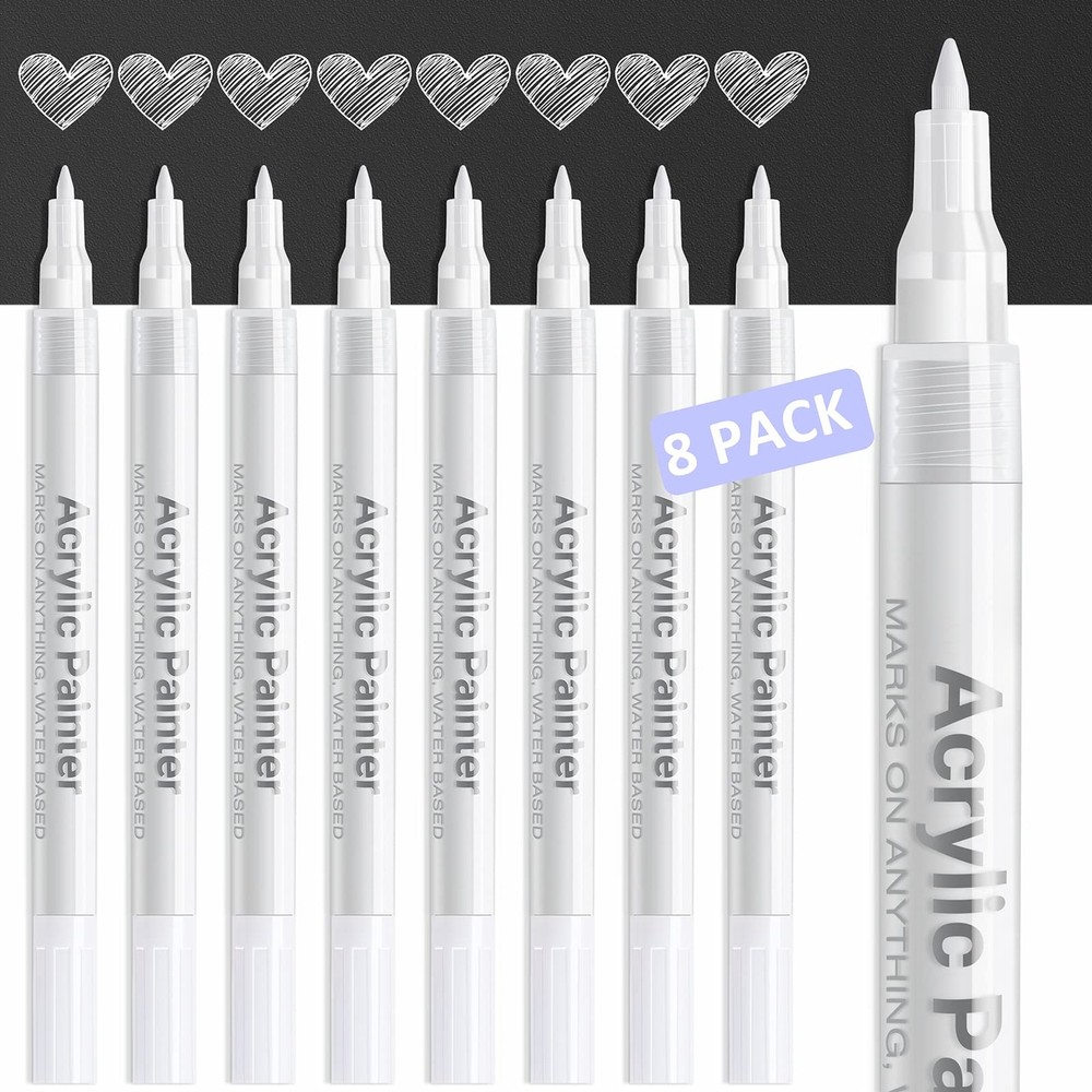 White Acrylic Paint Pens Extra Fine Point 8 Pack