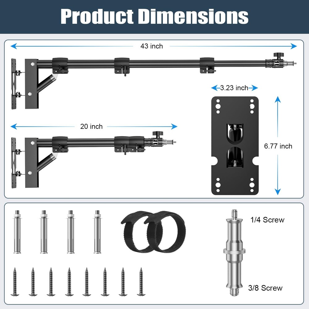 Ring Light Mount - Wall Mount Triangle Boom Arm.43inch/110cm