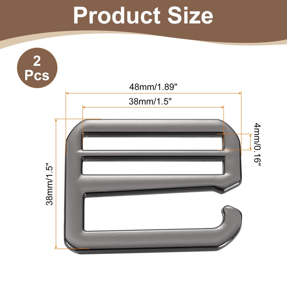 2Pcs G-Hook Webbing Buckles, 38mm Flat Tri-Glide, Metallic Black
