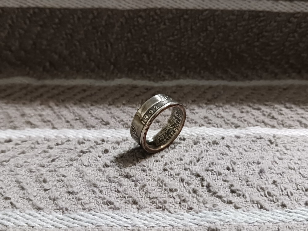 1992 Handcrafted Washington Quarters coin ring, size 6 1/2