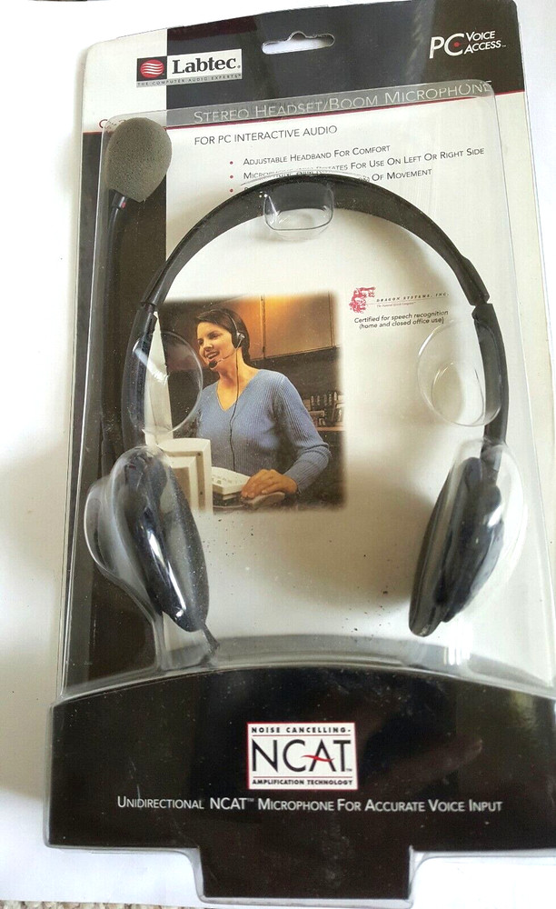 New Labtec Stereo Headset Boom Microphone  2.5mm Jack