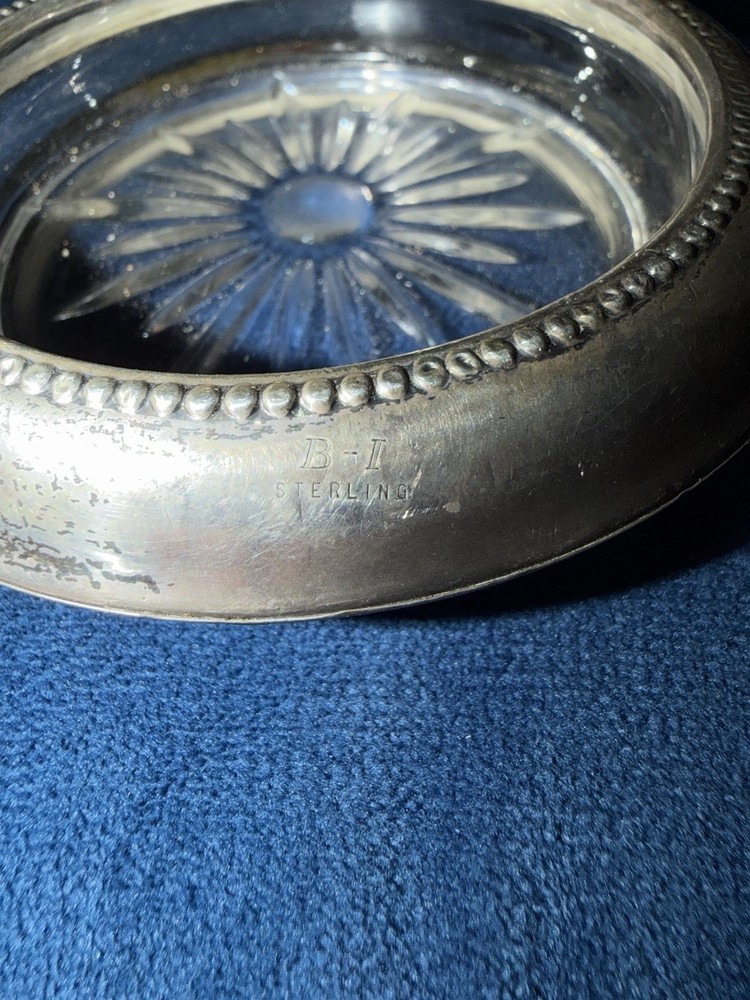 VINTAGE STERLING SILVER & CRYSTAL COASTER/CUP HOLDER