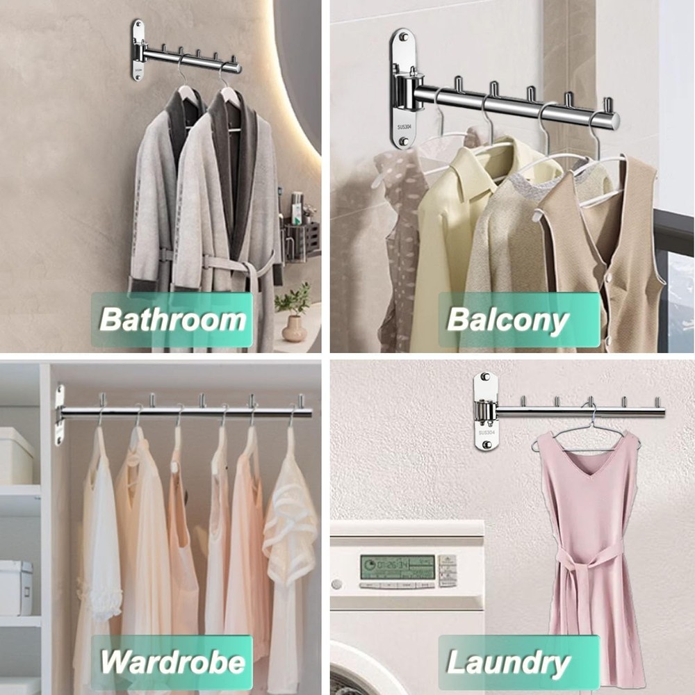 Clothes Hanger Rack Swing Arm, Folding Wall Mounted Silver